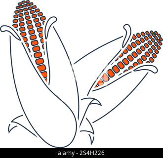 Icona di mais. Linea sottile con riempimento rosso Design. Illustrazione Vettoriale. Illustrazione Vettoriale