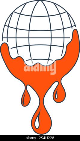 Il pianeta con un flusso di acqua verso il basso e la relativa icona. Linea sottile con riempimento rosso Design. Illustrazione Vettoriale. Illustrazione Vettoriale