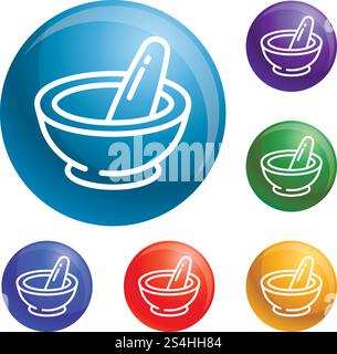 Le icone delle piastre chimiche impostano il colore vettoriale 6 isolato su sfondo bianco. Le icone delle piastre chimiche impostano il vettore Illustrazione Vettoriale