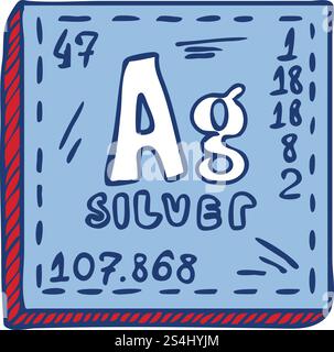Icona ag argento. Illustrazione disegnata a mano dell'icona vettoriale ag argento per il web design. Icona ag argento, stile disegnato a mano Illustrazione Vettoriale