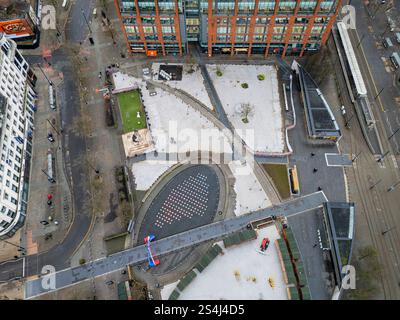 Immagine aerea dei Manchester Piccadilly Gardens - Regno Unito Foto Stock