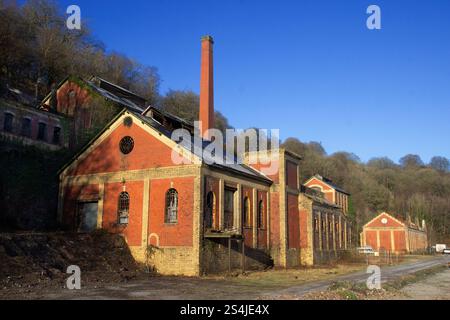 Crumlin Navigation, una storica miniera gallese, in piena produzione dal 1911 e chiusa nel 1967, ora in cura di Friends of the Navigation Foto Stock