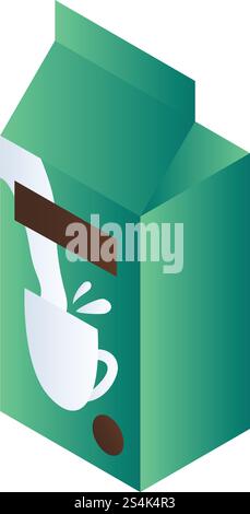 Icona della confezione del latte verde. Icona isometrica del vettore della confezione del latte verde per la progettazione Web isolata su sfondo bianco. Icona della confezione del latte verde, stile isometrico Illustrazione Vettoriale