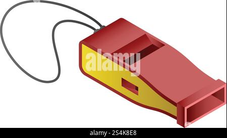 Icona fischietto rossa. Icona isometrica del vettore rosso fischietto per il web design isolata su sfondo bianco. Icona rossa del fischio, stile isometrico Illustrazione Vettoriale