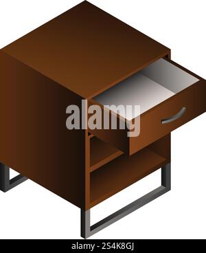 Icona del comodino in legno. Icona vettoriale isometrica del comodino in legno per il design Web isolata su sfondo bianco. Icona del comodino in legno, stile isometrico Illustrazione Vettoriale