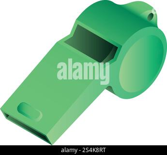 Icona verde fischio. Isometrico dell'icona vettoriale verde del fischio per il web design isolato su sfondo bianco. Icona verde fischietto, stile isometrico Illustrazione Vettoriale