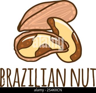 Icona del dado brasiliano. Illustrazione disegnata a mano dell'icona vettoriale della noce brasiliana per il web design. Icona del dado brasiliano, stile disegnato a mano Illustrazione Vettoriale