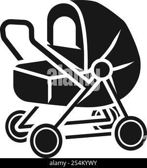 Passeggino con icona tenda. Semplice illustrazione del passeggino con icona vettoriale della tenda per il design del Web isolato su sfondo bianco. Passeggino con l'icona della tenda, stile semplice Illustrazione Vettoriale