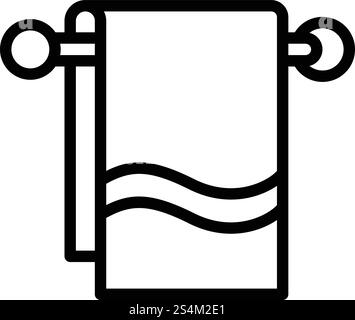 Telo da bagno sull'icona di appendiabiti. Contorno asciugamano da bagno sull'icona vettoriale di appendiabiti per design a nastro isolato su sfondo bianco. Telo da bagno sull'icona di appendiabiti, stile contorno Illustrazione Vettoriale