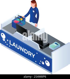 Icona della cassiera del bucato. Isometrico dell'icona vettoriale donna cassiera per il web design isolato su sfondo bianco. Icona della cassiera del bucato, stile isometrico Illustrazione Vettoriale