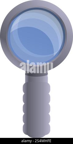 Icona della lente di ingrandimento della polizia. Cartoni animati della polizia che ingrandiscono l'icona vettoriale in vetro per il web design isolato su sfondo bianco. Icona della lente di ingrandimento della polizia, stile cartone animato Illustrazione Vettoriale