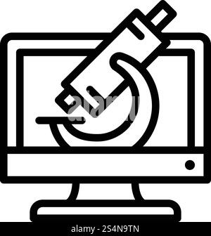 Microscopio sull'icona del monitor. Delineare il microscopio sull'icona vettoriale del monitor per il design Web isolato su sfondo bianco. Microscopio sull'icona del monitor, stile del contorno Illustrazione Vettoriale