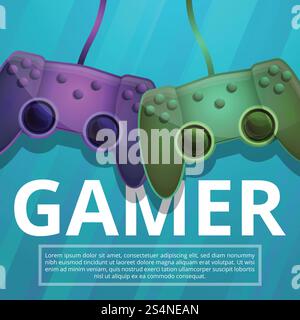 Informazioni generali sul concetto di videogamer. Illustrazione a cartoni animati del concetto vettoriale del giocatore per il web design. Sfondo del concetto di videogamer, stile cartone animato Illustrazione Vettoriale