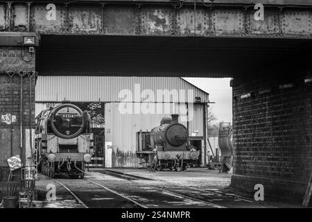 BR '9F' 2-10-0 No. 92214, Loughborough loco Shanned, Great Central Railway, Leicestershire, Inghilterra, REGNO UNITO Foto Stock
