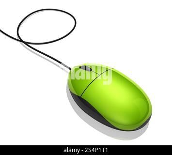 Mouse per computer 3D verde isolato su bianco. mouse del computer Foto Stock