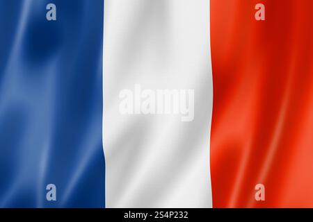 Bandiera della Francia, rendering tridimensionale, texture satinata. Bandiera francese Foto Stock