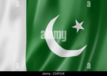 Bandiera pakistana, resa tridimensionale, texture in raso. Bandiera pakistana Foto Stock