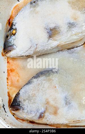 Due dorada pesce cotto nel sale Foto Stock