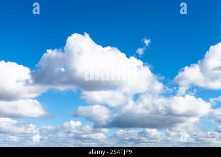Molti white puffy nuvole nel blu del cielo a molla Foto Stock