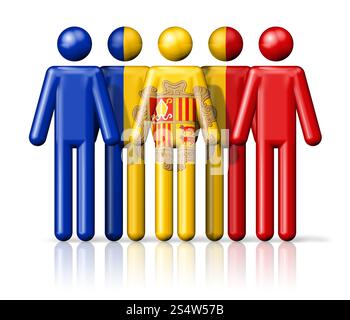 Bandiera di Andorra sul bastone - simbolo della comunità nazionale e sociale icona 3D. Bandiera di Andorra sul bastone Foto Stock