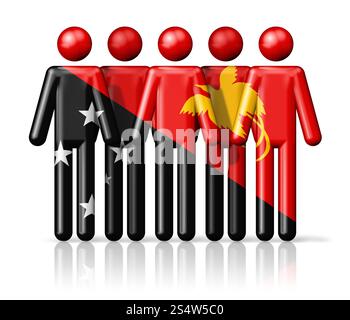 Bandiera della Papua nuova Guinea sulla figura del bastone - simbolo della comunità nazionale e sociale icona 3D. Bandiera della Papua nuova Guinea sul bastone Foto Stock