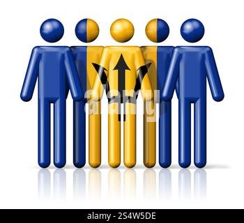 Bandiera delle Barbados sulla figura del bastone - icona 3D simbolo della comunità nazionale e sociale. Bandiera delle Barbados sul bastone Foto Stock