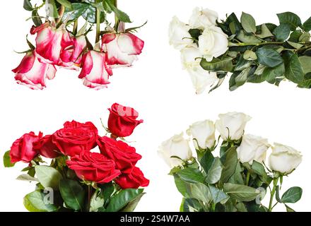 Set di vari bouquet di rose isolati su sfondo bianco Foto Stock