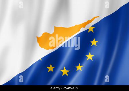 Miscelato a Cipro e la bandiera dell'Unione europea, tridimensionale, rendering immagine Foto Stock