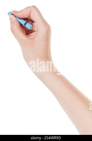 Vernici a mano da blue chalk isolati su sfondo bianco Foto Stock