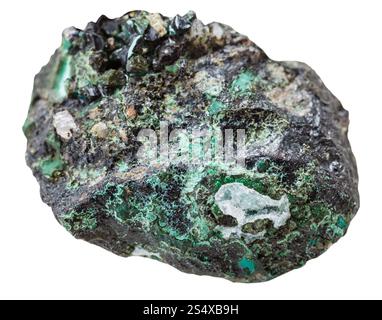 Le riprese in modalità macro della collezione di roccia naturale - druse con Malachite pietra minerale isolato su sfondo bianco Foto Stock