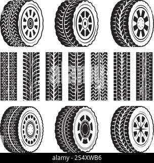 Cerchi da corsa e le loro forme protettive. Profilo in gomma nera da corsa. Illustrazione vettoriale. Cerchi da corsa e le loro forme protettive Illustrazione Vettoriale
