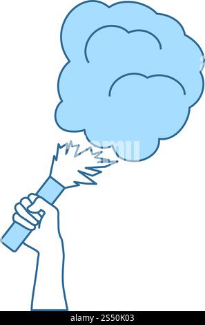 Gli appassionati di calcio di mano azienda bruciato Flare con icona di fumo. Linea sottile con riempimento blu Design. Illustrazione Vettoriale. Illustrazione Vettoriale