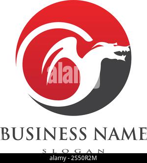 Drago testa piatta logo a colori modello illustrazione vettoriale Illustrazione Vettoriale