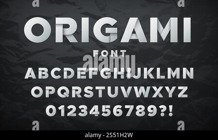 Moderno font white paper. Origami ha piegato lettere e numeri. Alfabeto vettoriale bianco, tipo font set carta illustrazione. Moderno font white paper. Origami ha piegato lettere e numeri. Alfabeto vettoriale Illustrazione Vettoriale