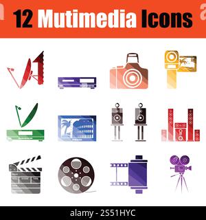 Set di icone multimediali. Colore sfumatura design. Illustrazione Vettoriale. Foto Stock