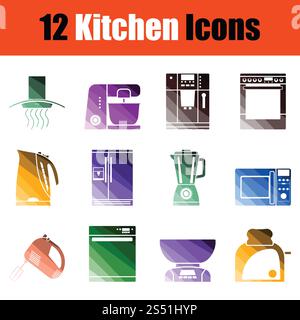 Set di icone di cucina. Colore sfumatura design. Illustrazione Vettoriale. Foto Stock