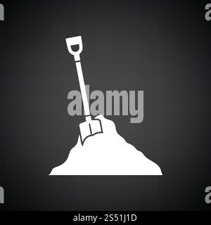 Icona della costruzione di pala e sabbia. Sfondo nero con il bianco. Illustrazione Vettoriale. Foto Stock