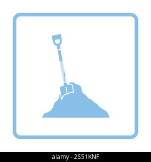 Icona della costruzione di pala e sabbia. La cornice blu design. Illustrazione Vettoriale. Foto Stock
