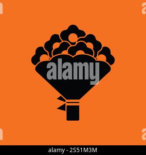 Bouquet di fiori icona con legato prua. Sfondo arancione con nero. Illustrazione Vettoriale. Foto Stock