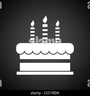 Torta di partito e la relativa icona. Sfondo nero con il bianco. Illustrazione Vettoriale. Foto Stock