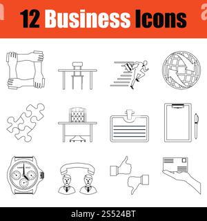 Business icon set. Linea sottile design. Illustrazione Vettoriale. Foto Stock