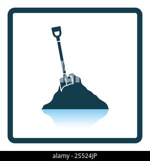 Icona della costruzione di pala e sabbia. Ombra di design di riflessione. Illustrazione Vettoriale. Foto Stock