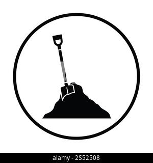 Icona della costruzione di pala e sabbia. Cerchio sottile design. Illustrazione Vettoriale. Foto Stock