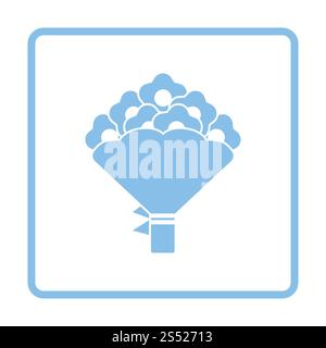 Bouquet di fiori icona con legato prua. La cornice blu design. Illustrazione Vettoriale. Foto Stock