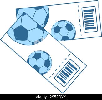 Due biglietti per la partita di calcio e la relativa icona. Linea sottile con riempimento blu Design. Illustrazione Vettoriale. Illustrazione Vettoriale
