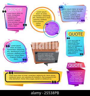 Varie forme di virgolette moderne. Immagine della bolla vocale con informazioni sui messaggi di testo. Varie forme di virgolette moderne Foto Stock