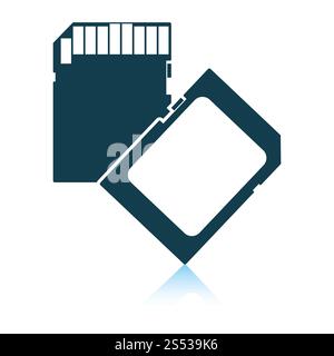 Icona della scheda di memoria. Ombra di design di riflessione. Illustrazione Vettoriale. Foto Stock
