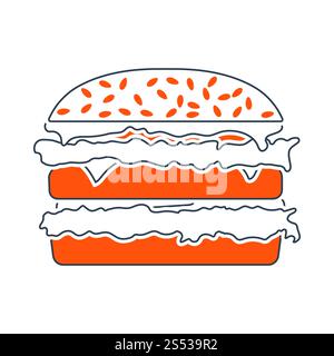 Icona di hamburger. Linea sottile con riempimento rosso Design. Illustrazione Vettoriale. Foto Stock