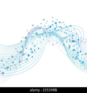 Progettazione di linee d'acqua con bolle d'aria e spazio testo. Elegante design carino con trasparenza su sfondo bianco. Illustrazione vettoriale. Foto Stock
