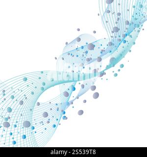 Progettazione di linee d'acqua con bolle d'aria e spazio testo. Elegante design carino con trasparenza su sfondo bianco. Illustrazione vettoriale. Foto Stock